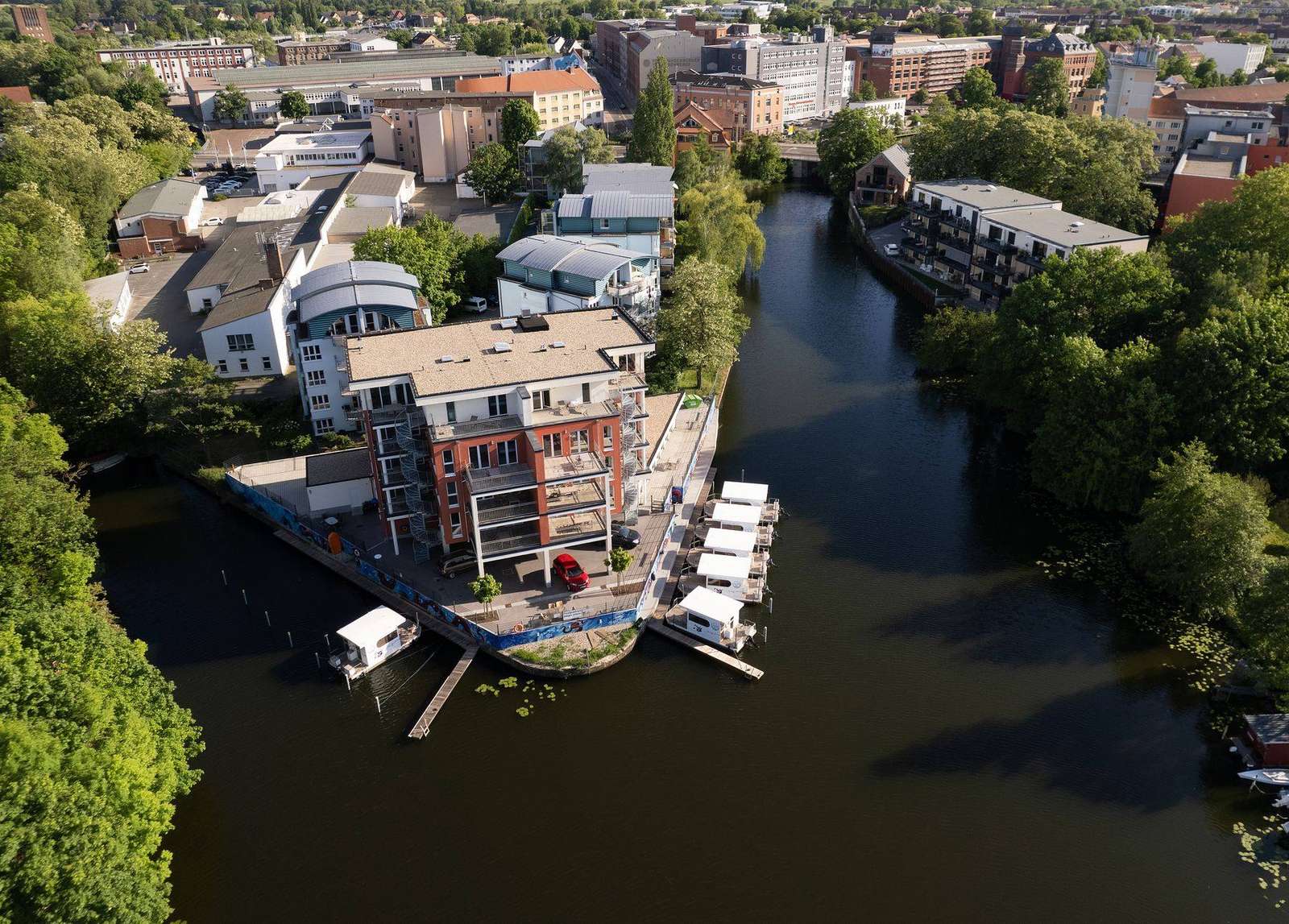 Luftbild: Havel-Spitze am Wasser mit Blick auf Brandenburg an der Havel